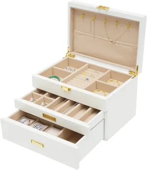 Necklaces stabilization processor dichotomy sunbaked Watches DKSLALALI 3 Layers Wooden Jewelry Storage Box with 2 Drawers Cabinet for Women Men and Girl, Locking Large Jewelry Boxes & Organizer Case for Rings Earrings Bracelets 
