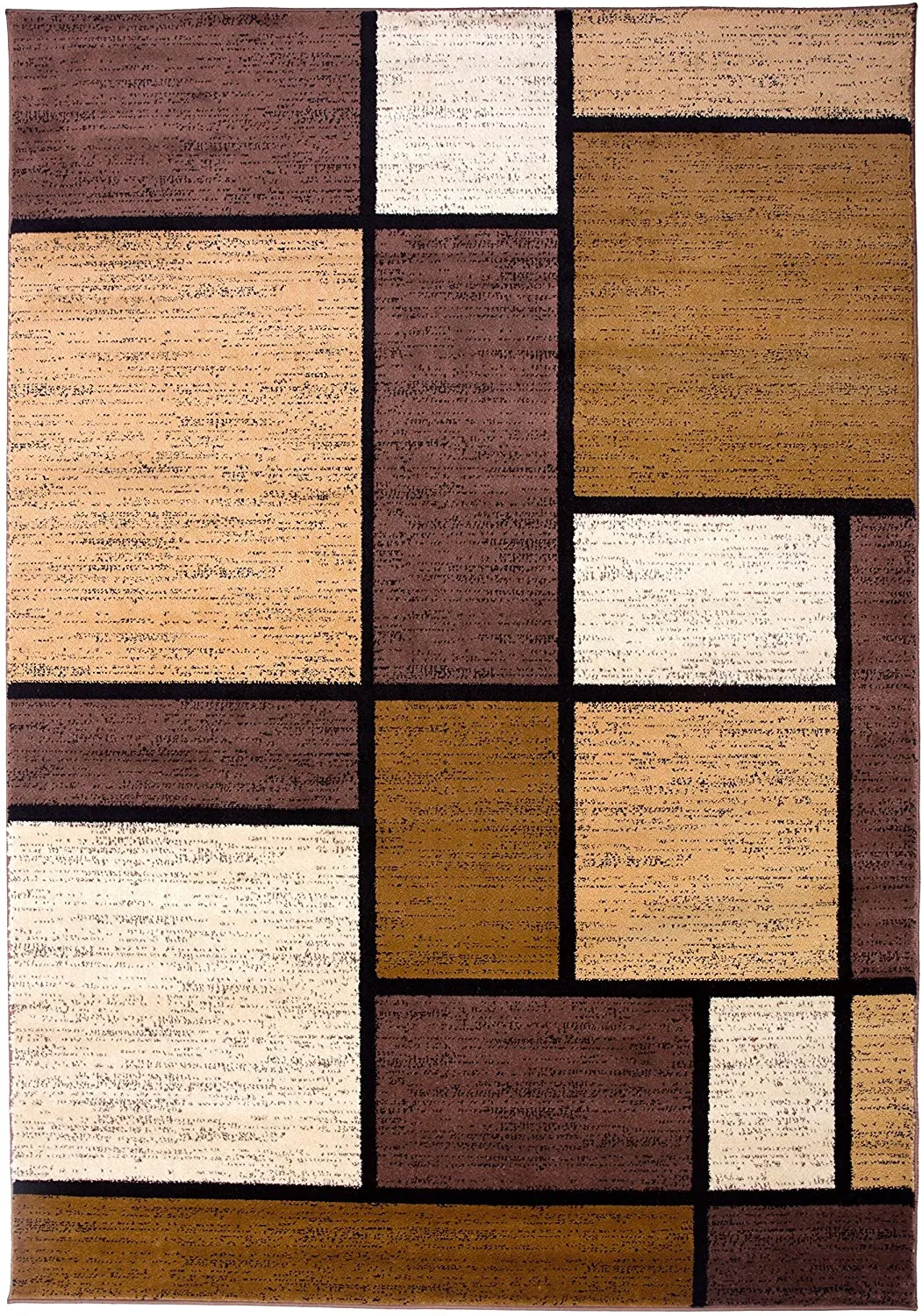 New Rugshop Contemporary Modern Boxes Area Rug, 3'3" x 5'3", Brown! Stain & Fade Resistant! Retails $131 