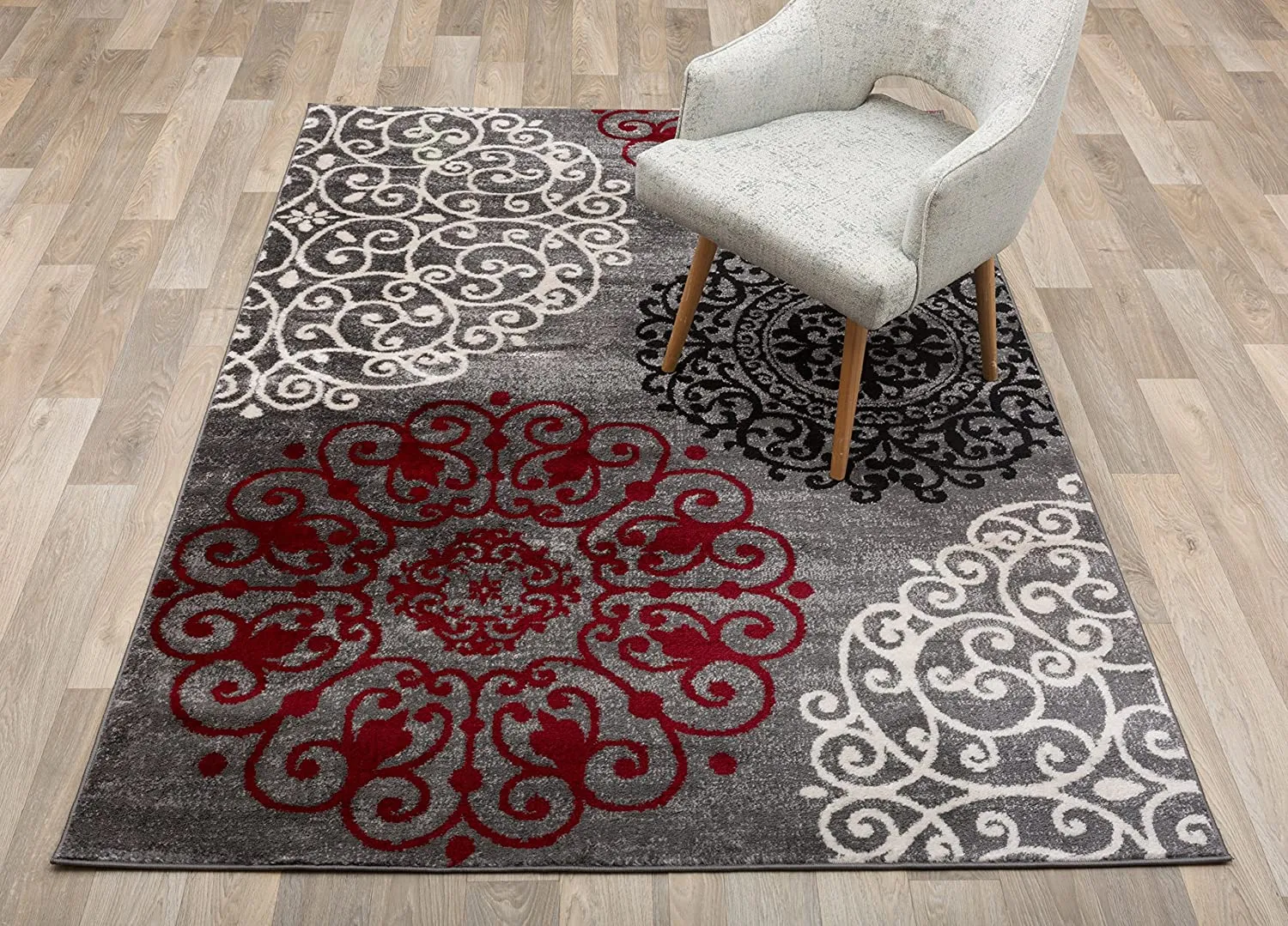 New Rugshop Contemporary Modern Floral Indoor Soft Area Rug, 3'3" x 5', Red