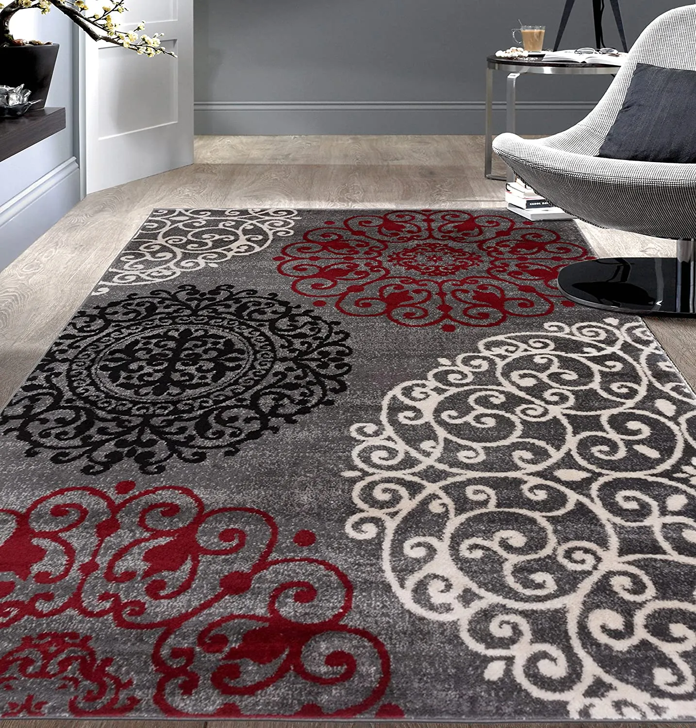 New Rugshop Contemporary Modern Floral Indoor Soft Area Rug, 3'3" x 5', Red