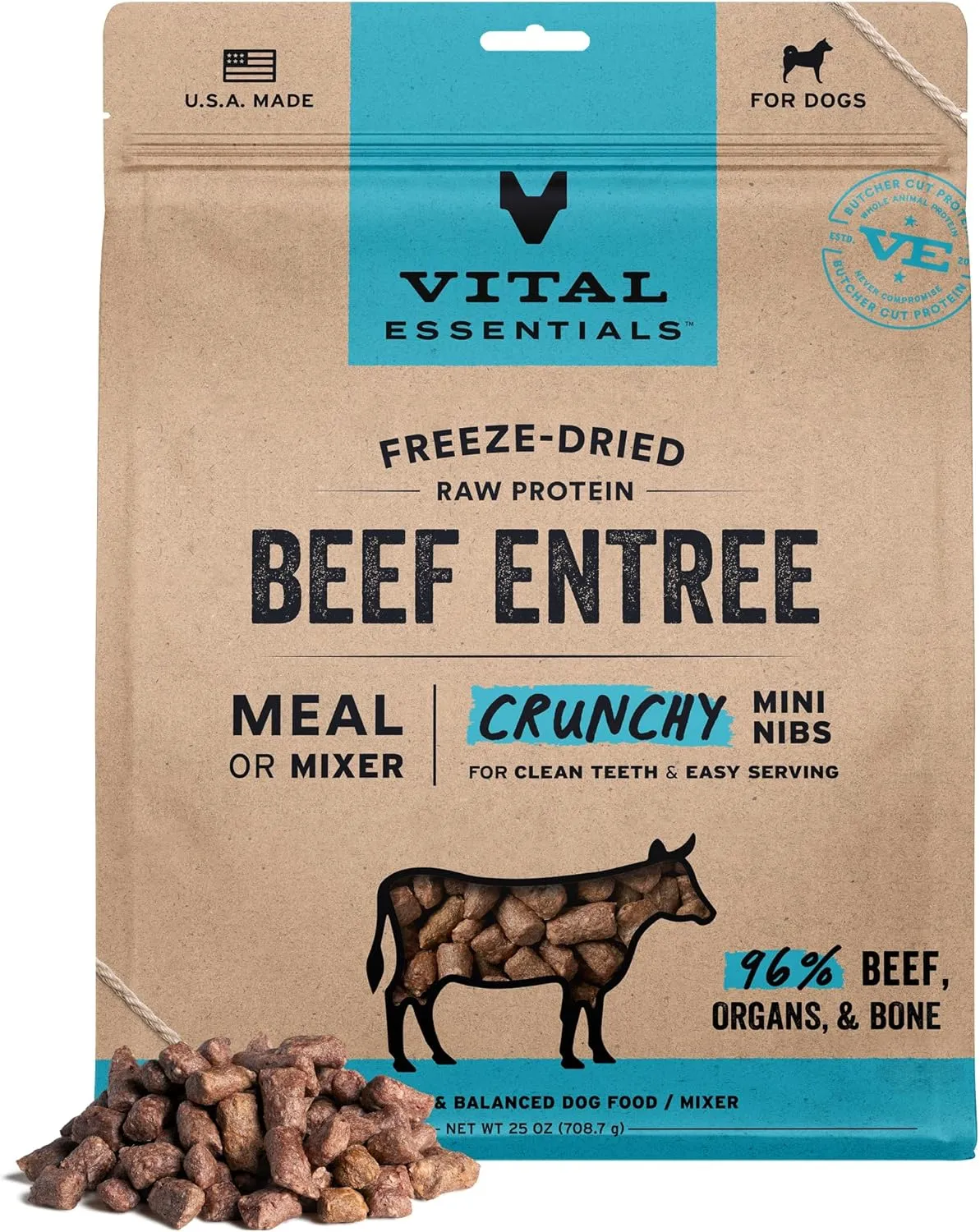 Nibs$ 25 oz Vital Essentials? Freeze-Dried Raw Beef Entree & Mixer stinger loathsome Dog Food Crunchy Mini 