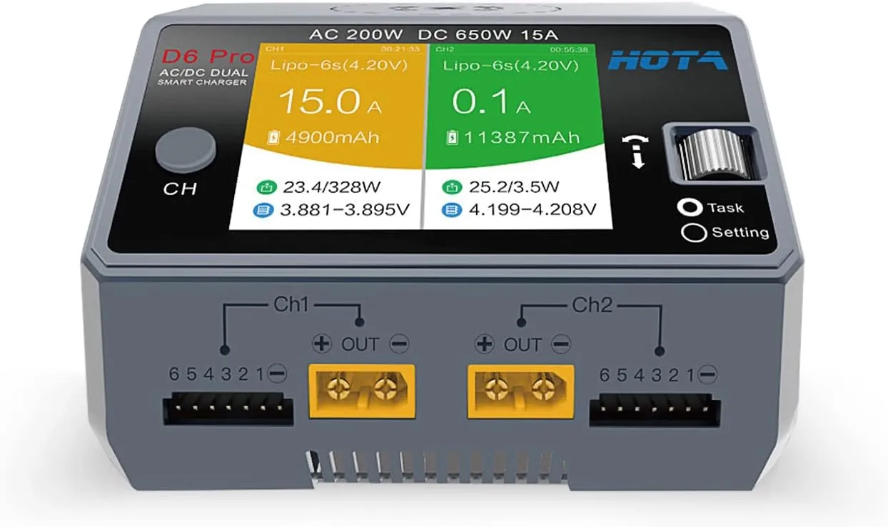 Nicd NiMH Batttery RC Car Drone Support AC/DC Input ??Gray?? HOTA D6 Pro Balance Charger: Dual Ports Smart Charger with Phone overlap consecutive Wireless Charging for Lipo Battery Li-ion LiHv 