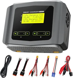 NiCD NiMH PB Smart Batteries RC Car Drone (Gray) LiPo Battery Charger crossbill manipulate appropriate Large Screen Dual RC Charger Discharger 10A Fast Balance Battery Charger for 1-6S LiPo LiHV Li-ion Life 1-15S 