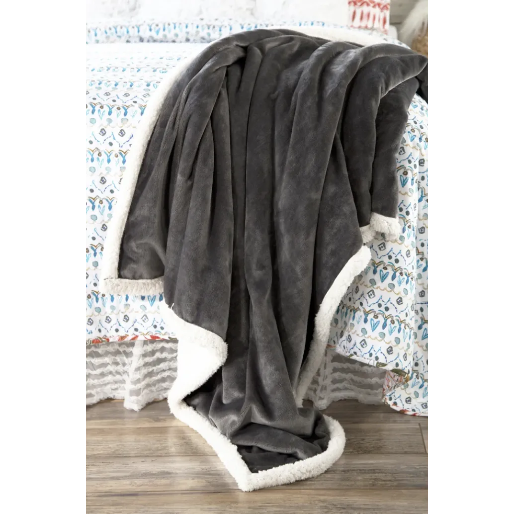 North End Grey Sherpa Plush Throw