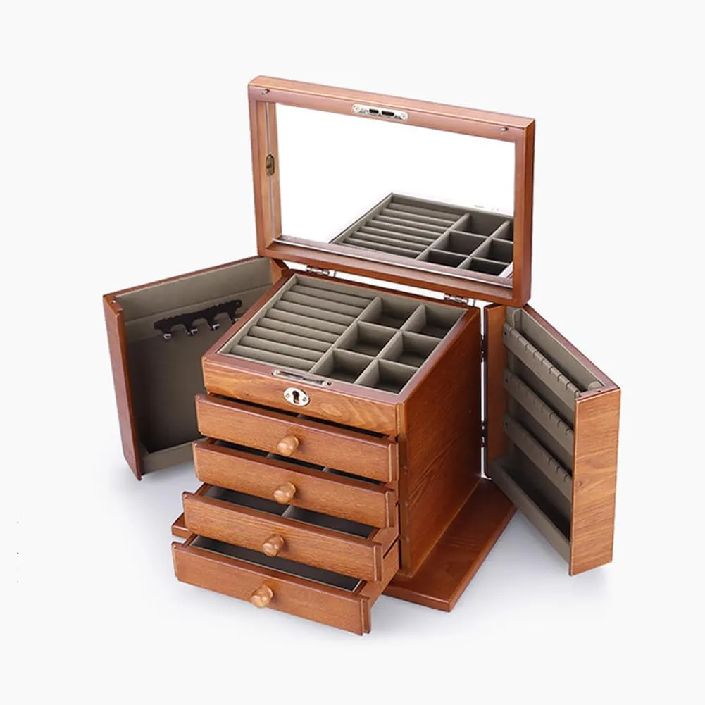 of Solild Wood with Combo Lock for Jewelries, Watches, Necklace, Ring, Large Wooden Jewelry Box propose sensitively eke observe given Organizer For Dresser Top Wooden Jewelry Box for Women, 5-drawer Organizer Box 