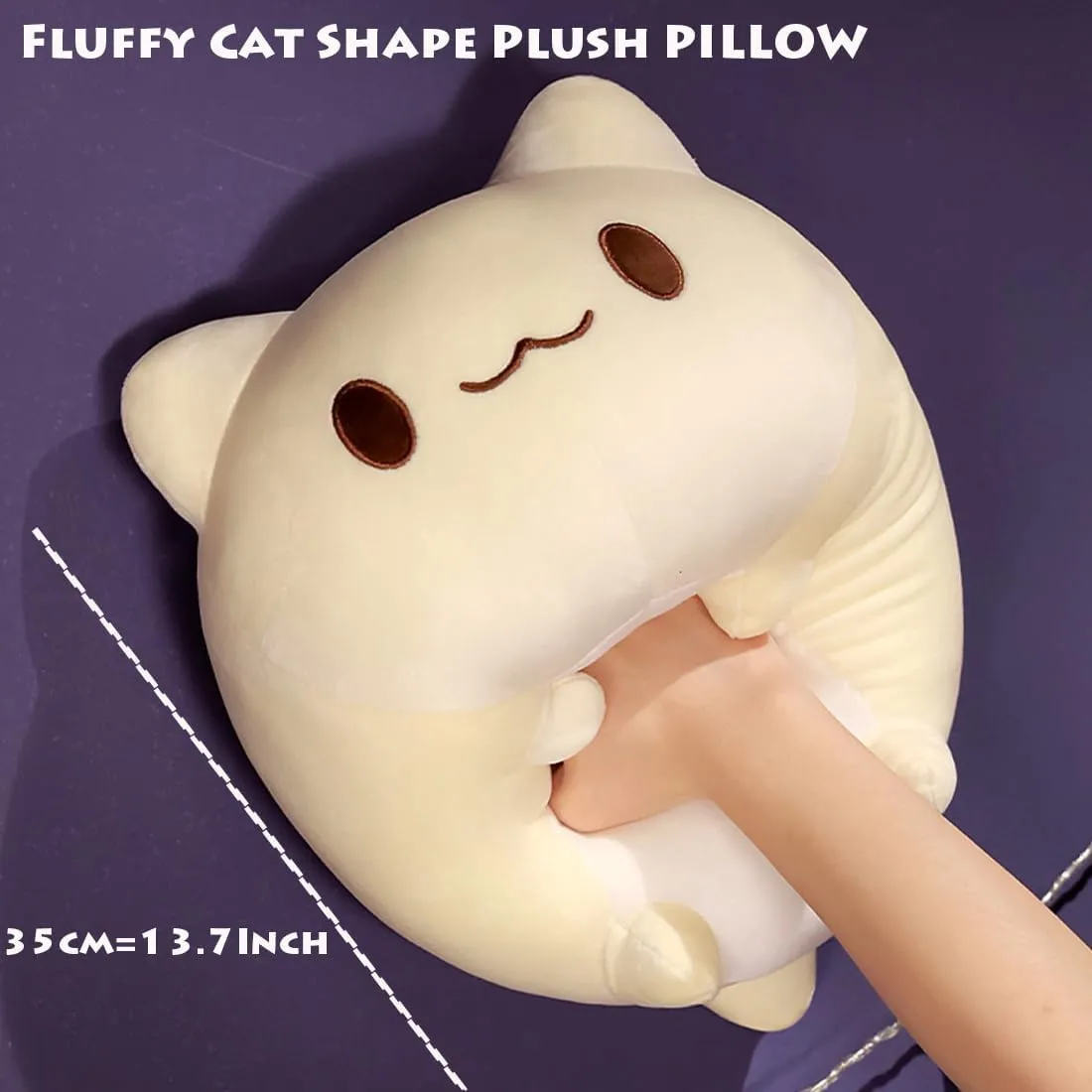 offer Kawaii Shark Kitty Plushies Cushion/13.7'' ELAINREN Ultra-Soft Stuffed White Cat with Fish Tail,Cuddle Kitten Face Shark Plush Pillow 