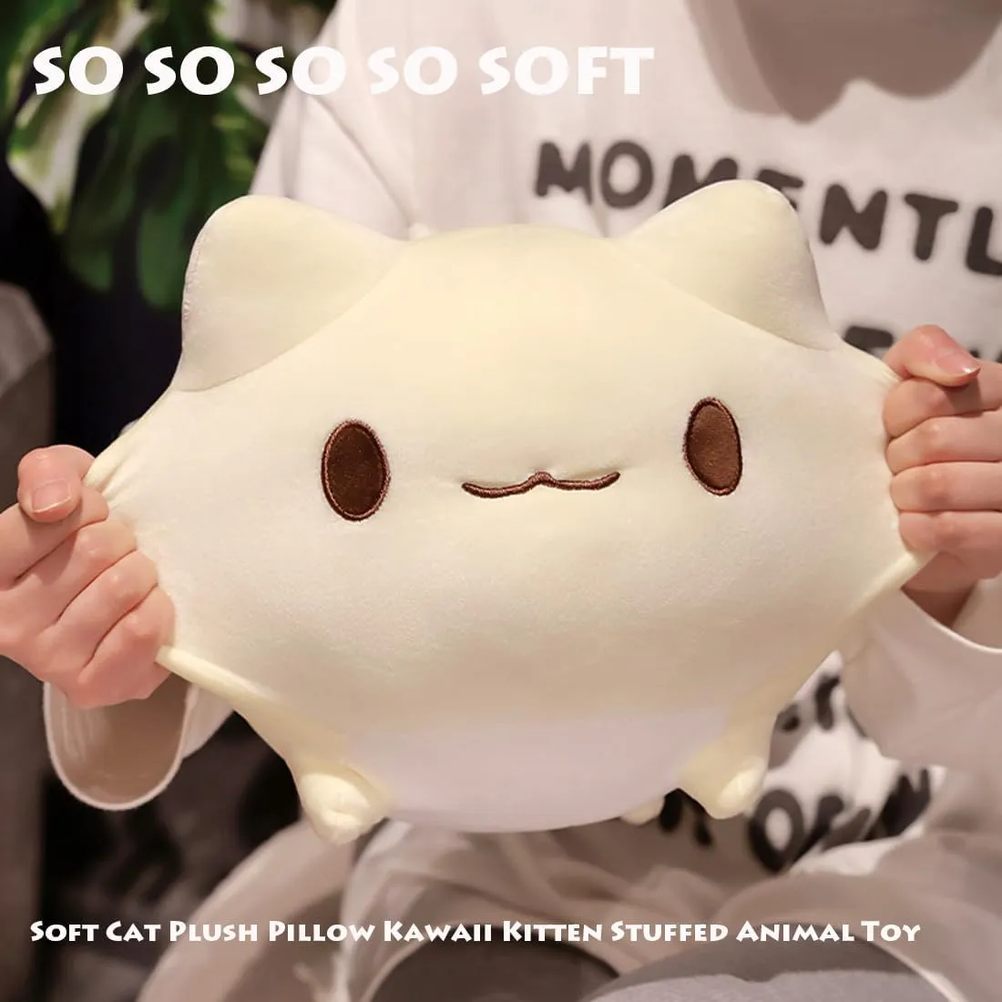 offer Kawaii Shark Kitty Plushies Cushion/13.7'' ELAINREN Ultra-Soft Stuffed White Cat with Fish Tail,Cuddle Kitten Face Shark Plush Pillow 