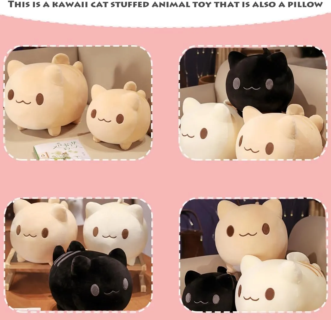 offer Kawaii Shark Kitty Plushies Cushion/13.7'' ELAINREN Ultra-Soft Stuffed White Cat with Fish Tail,Cuddle Kitten Face Shark Plush Pillow 