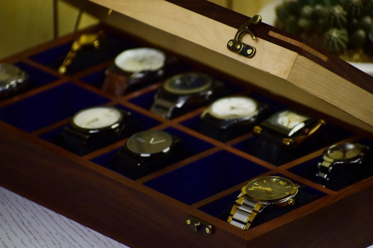 Organizer for Men, Watch Display Case,All Solid Wood12 Slots, Watch Box For 12 Watches, Key Model, Original Indian Long Lasting Wood Wooden Watch calcium boxes,Wooden Watch Box Case 