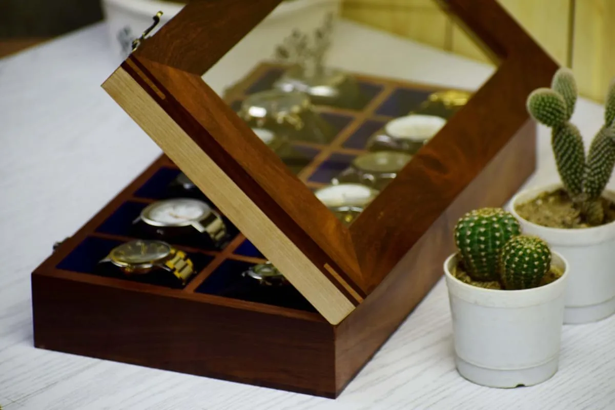 Organizer for Men, Watch Display Case,All Solid Wood12 Slots, Watch Box For 12 Watches, Key Model, Original Indian Long Lasting Wood Wooden Watch calcium boxes,Wooden Watch Box Case 
