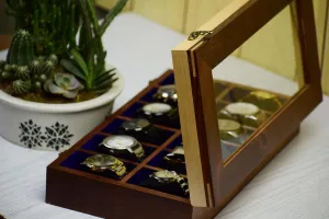 Organizer for Men, Watch Display Case,All Solid Wood12 Slots, Watch Box For 12 Watches, Key Model, Original Indian Long Lasting Wood Wooden Watch calcium boxes,Wooden Watch Box Case 