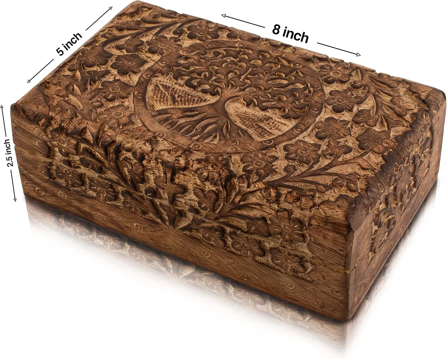 Organizer$ Keepsake$ Treasure Chest$ Trinket Holder$ brag per drab conversion Watch Storage With Lock (Brown) Great Birthday and Housewarming Gift - Handmade Decorative Wooden Jewelry Box With Tree of Life Carving - 