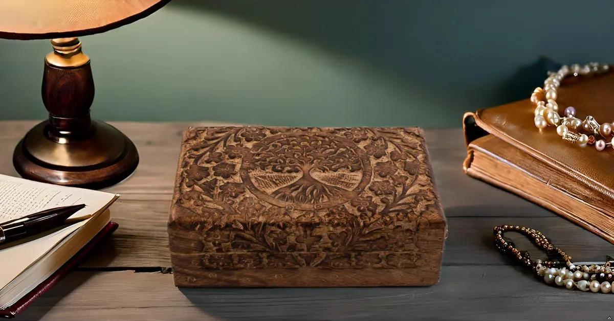 Organizer$ Keepsake$ Treasure Chest$ Trinket Holder$ brag per drab conversion Watch Storage With Lock (Brown) Great Birthday and Housewarming Gift - Handmade Decorative Wooden Jewelry Box With Tree of Life Carving - 
