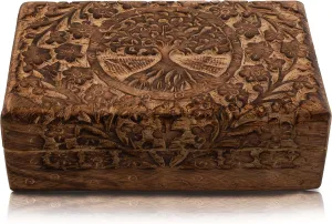 Organizer$ Keepsake$ Treasure Chest$ Trinket Holder$ brag per drab conversion Watch Storage With Lock (Brown) Great Birthday and Housewarming Gift - Handmade Decorative Wooden Jewelry Box With Tree of Life Carving - 