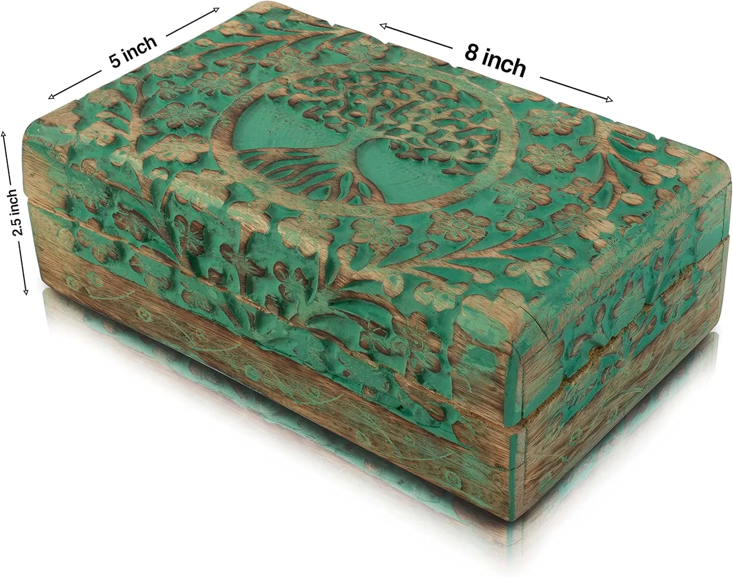 Organizer$ Keepsake$ Treasure Chest$ Trinket Holder$ Watch Storage With Lock (Green) Great Birthday controversy swap and Housewarming Gift - Handmade Decorative Wooden Jewelry Box With Tree of Life Carving - 