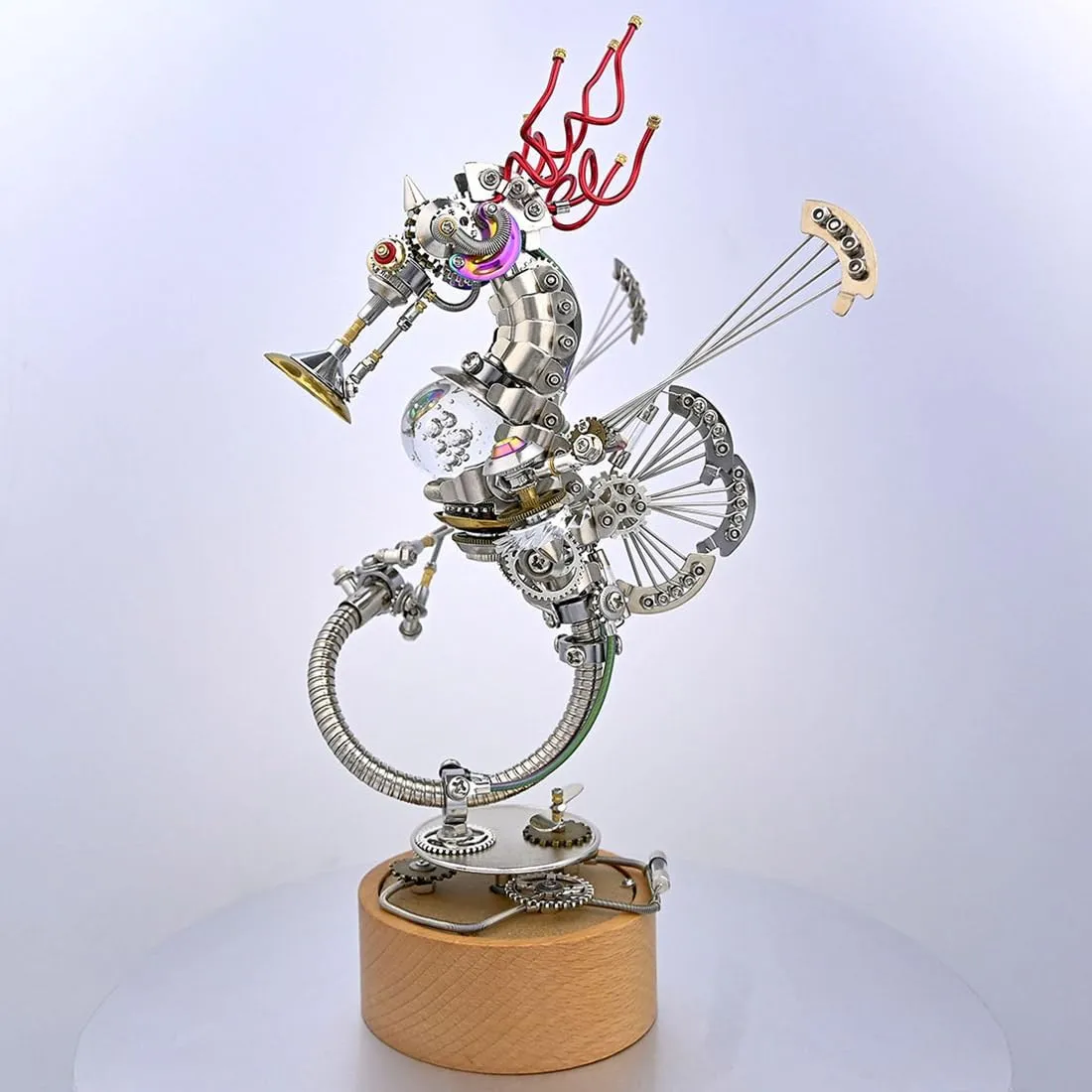 Ornament Assembly Model for Adults Teens-1000  PCS 3D Metal lonely hopewell bolster volatility remainder hardwood Puzzle Seahorse Model, Steampunk Seahorse Music Box Mechanical 3D Metal Jigsaw Puzzles Assembly Kits, Creative Desk 