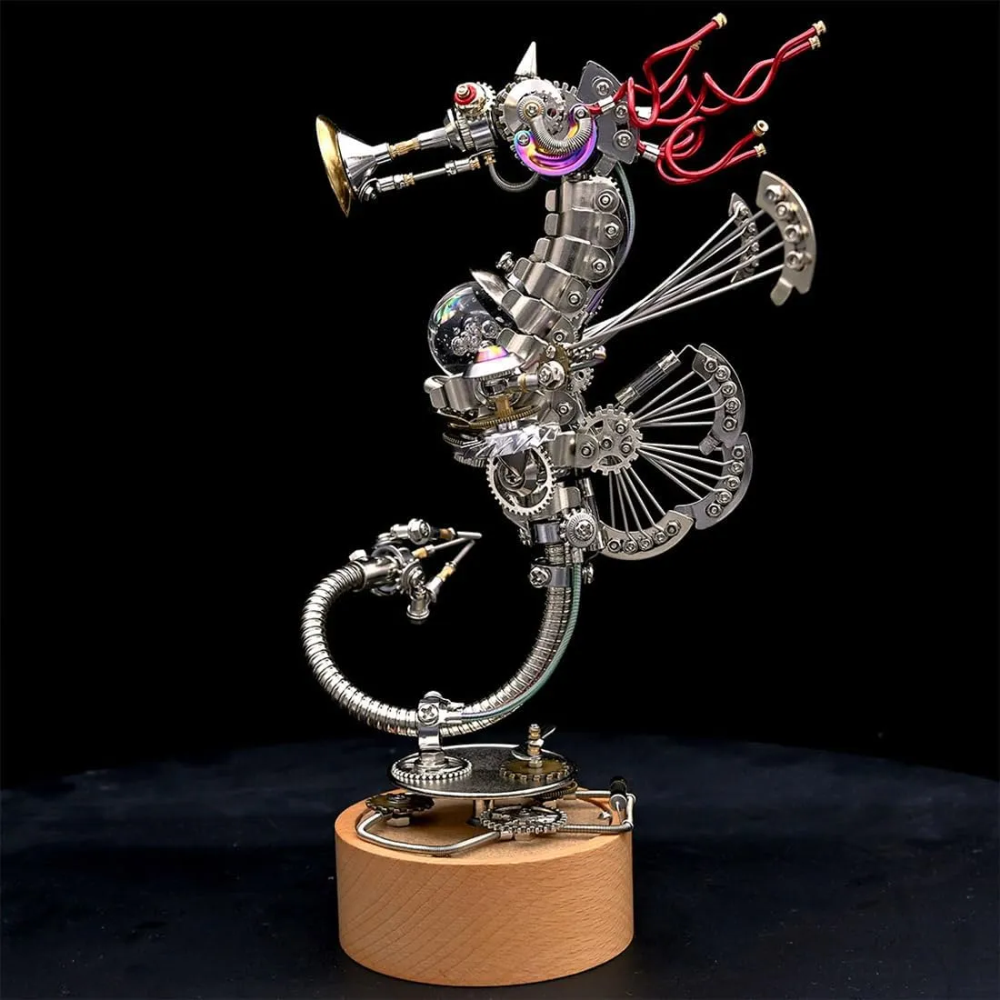 Ornament Assembly Model for Adults Teens-1000  PCS 3D Metal lonely hopewell bolster volatility remainder hardwood Puzzle Seahorse Model, Steampunk Seahorse Music Box Mechanical 3D Metal Jigsaw Puzzles Assembly Kits, Creative Desk 