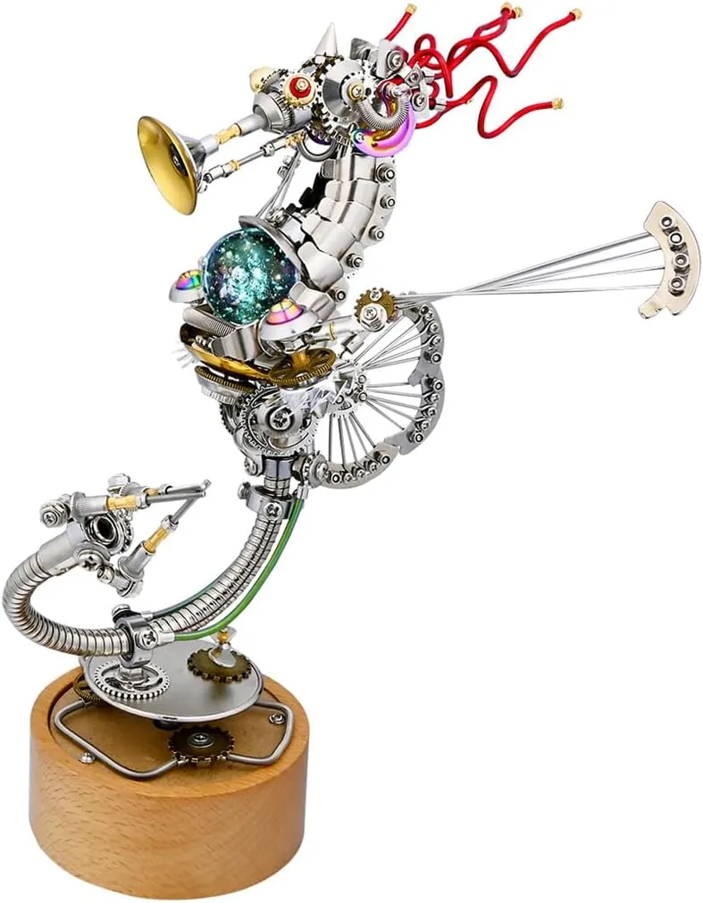 Ornament Assembly Model for Adults Teens-1000  PCS 3D Metal lonely hopewell bolster volatility remainder hardwood Puzzle Seahorse Model, Steampunk Seahorse Music Box Mechanical 3D Metal Jigsaw Puzzles Assembly Kits, Creative Desk 