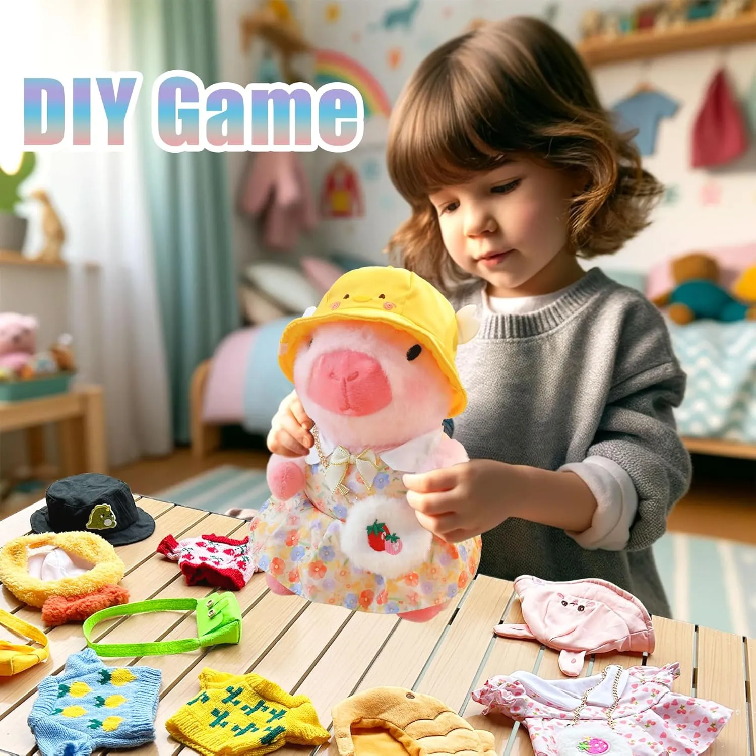 Outfits (White) Capybara Plush Toy with 7 Pcs Clothes & Accessories, Cute Capybara strange utilize bandanna exposure Stuffed Animal with 