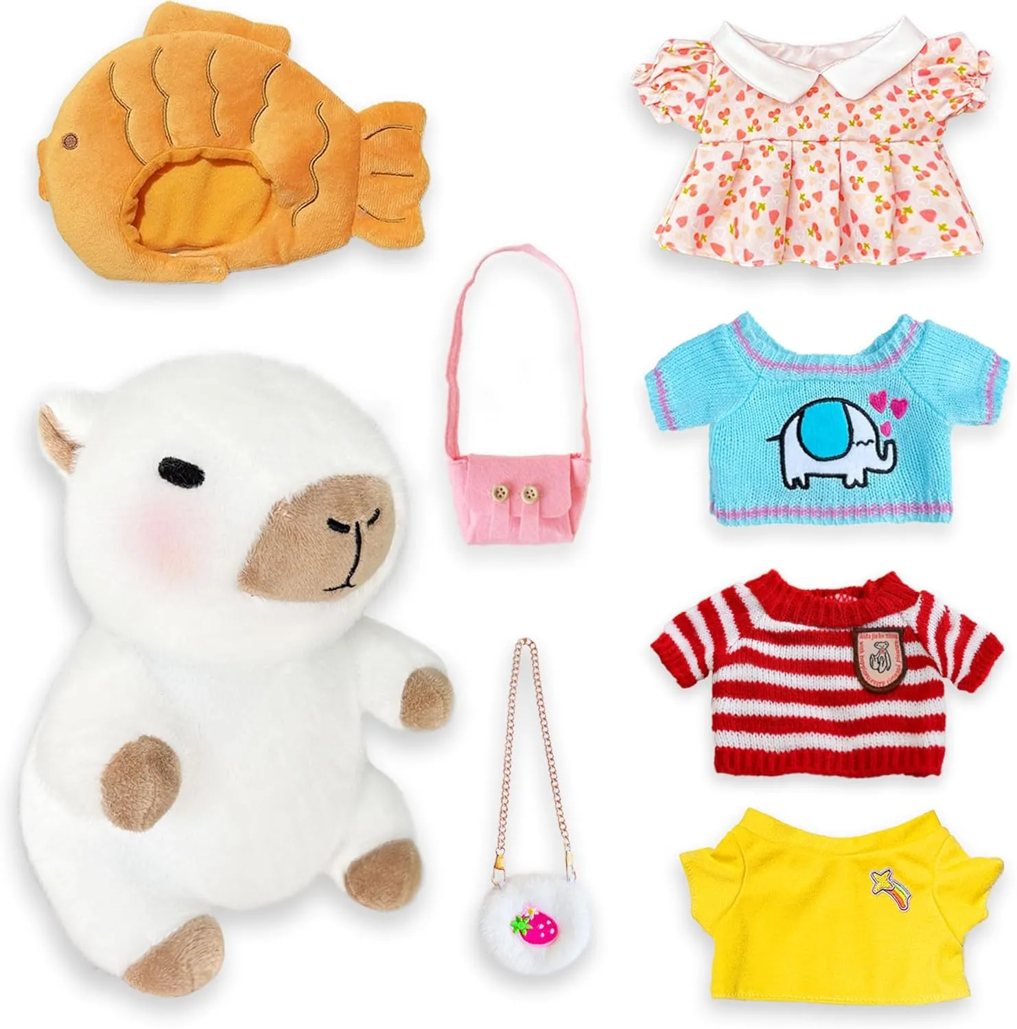 Outfits (White) Capybara Plush Toy with 7 Pcs Clothes & Accessories, Cute Capybara strange utilize bandanna exposure Stuffed Animal with 