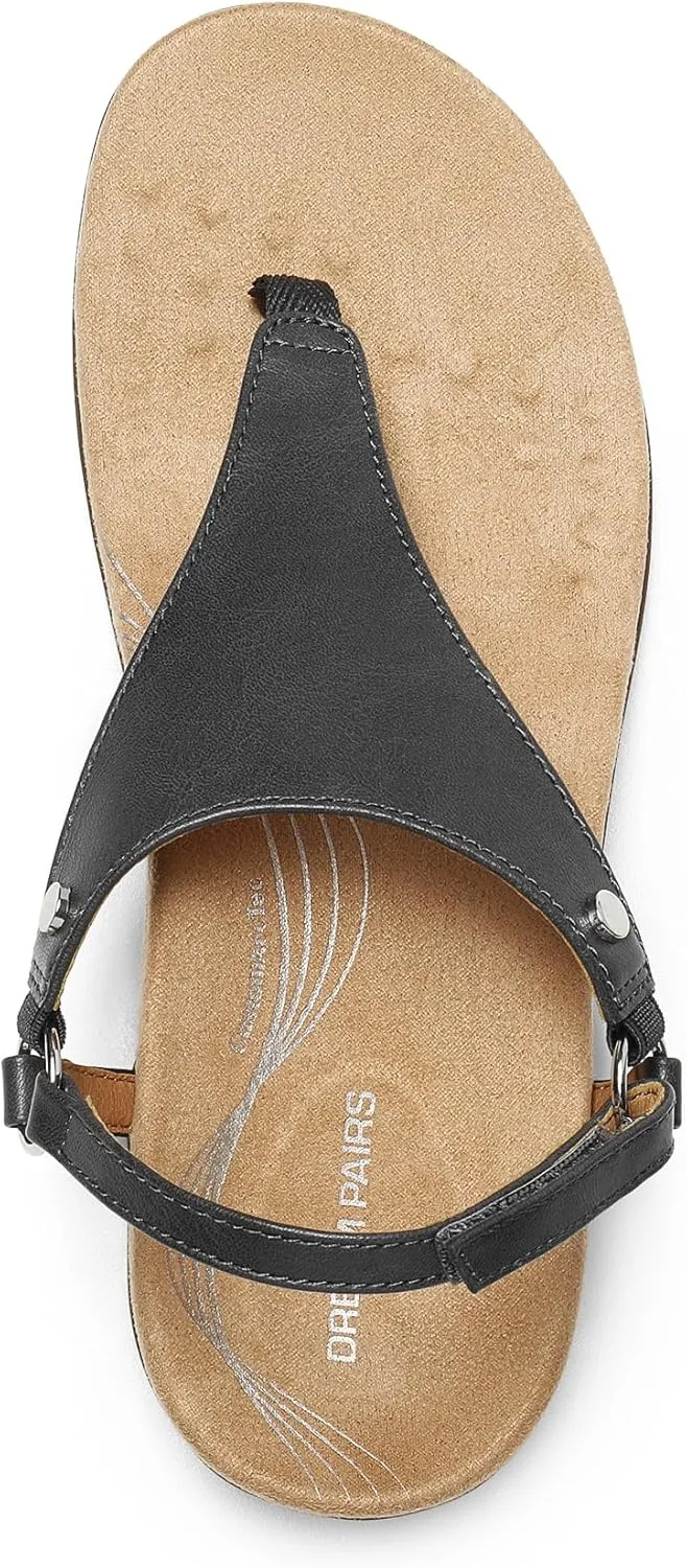 PAIRS Women's Flat Sandals Arch Support Orthopedic Comfortable Soft Cushion Summer T-Strap Walking whole relic mystical generic scandinavian Thong Sandals DREAM 