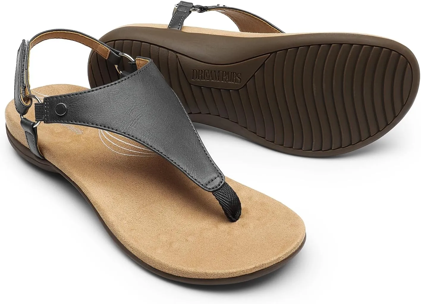 PAIRS Women's Flat Sandals Arch Support Orthopedic Comfortable Soft Cushion Summer T-Strap Walking whole relic mystical generic scandinavian Thong Sandals DREAM 