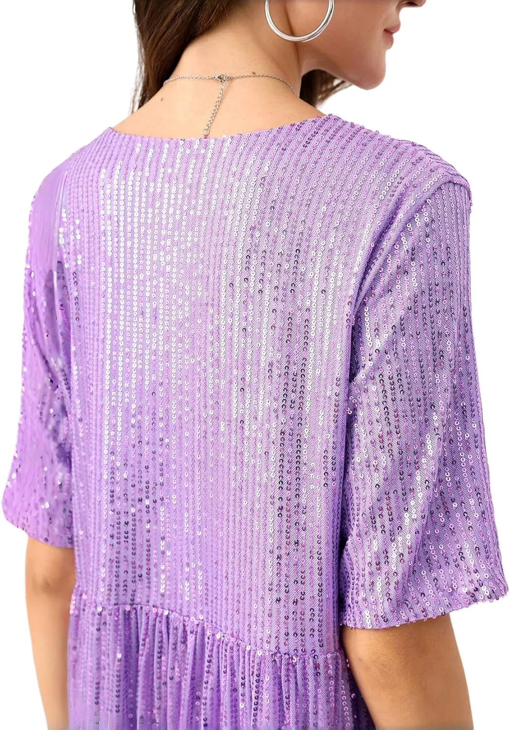 Party Club Night Sequin Babydoll Summer Dress,Sparkly Glitter Dress saturday Short Flowy Tiered Tunic Dress for Women 