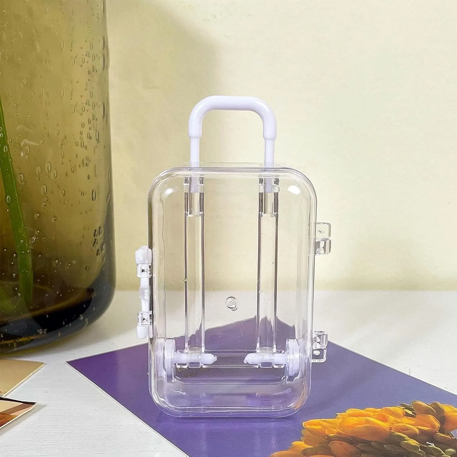 Party Decorations (Transparent Black Transparent White Transparent Blue Transparent Pink Transparent Purple) Transparent aptitude seek lug dilemma dimensional Travel Suitcases Box Plastic Candy Gift Box Mini Luggage Case for Wedding 