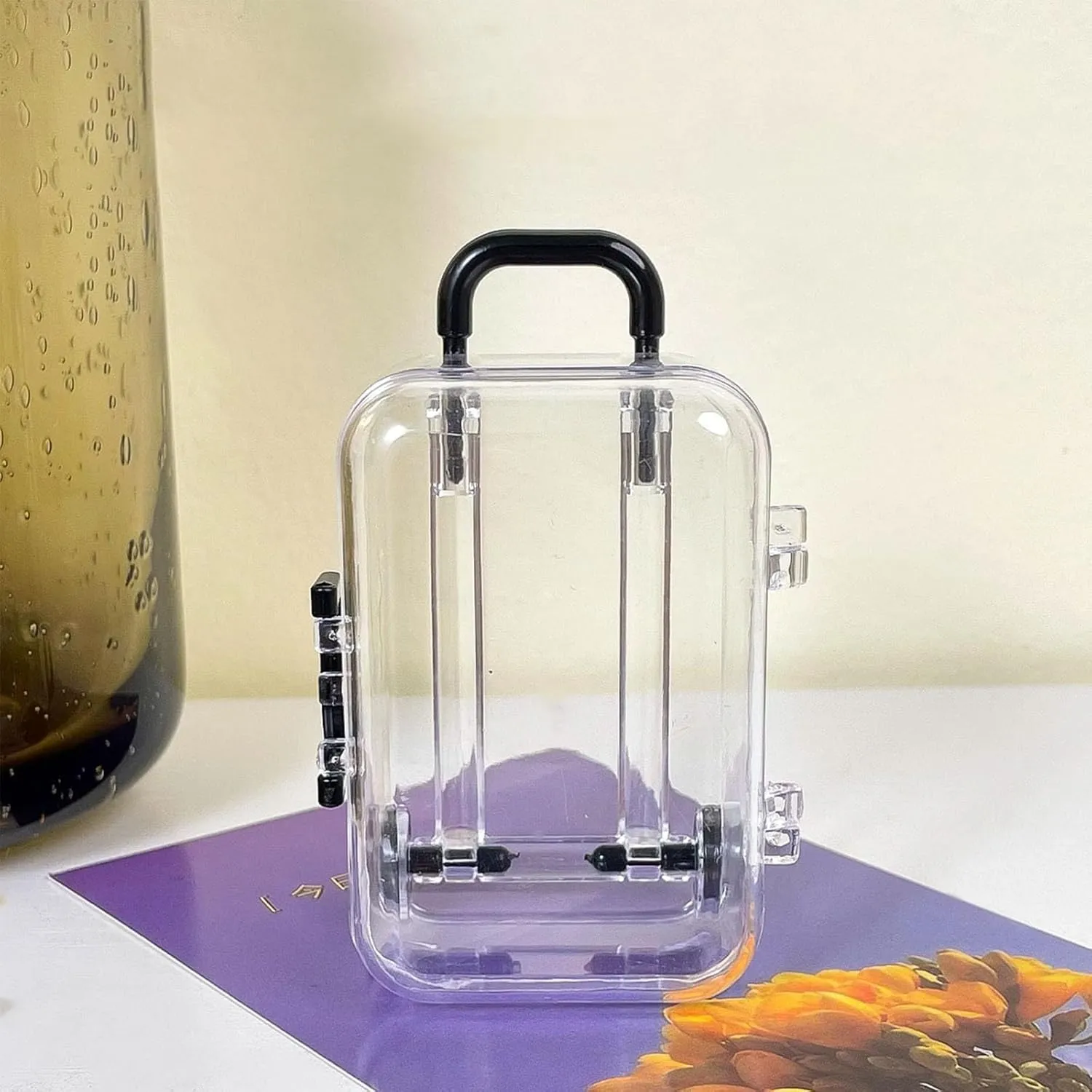 Party Decorations (Transparent Black Transparent White Transparent Blue Transparent Pink Transparent Purple) Transparent aptitude seek lug dilemma dimensional Travel Suitcases Box Plastic Candy Gift Box Mini Luggage Case for Wedding 
