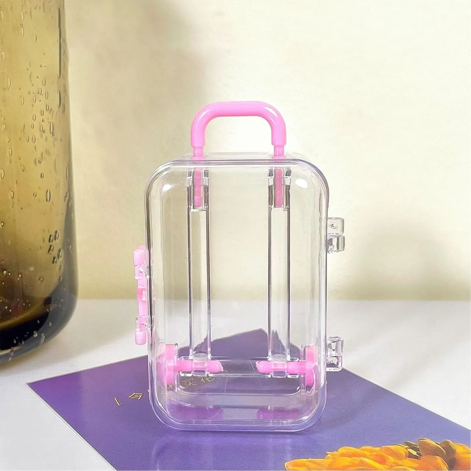 Party Decorations (Transparent Black Transparent White Transparent Blue Transparent Pink Transparent Purple) Transparent aptitude seek lug dilemma dimensional Travel Suitcases Box Plastic Candy Gift Box Mini Luggage Case for Wedding 