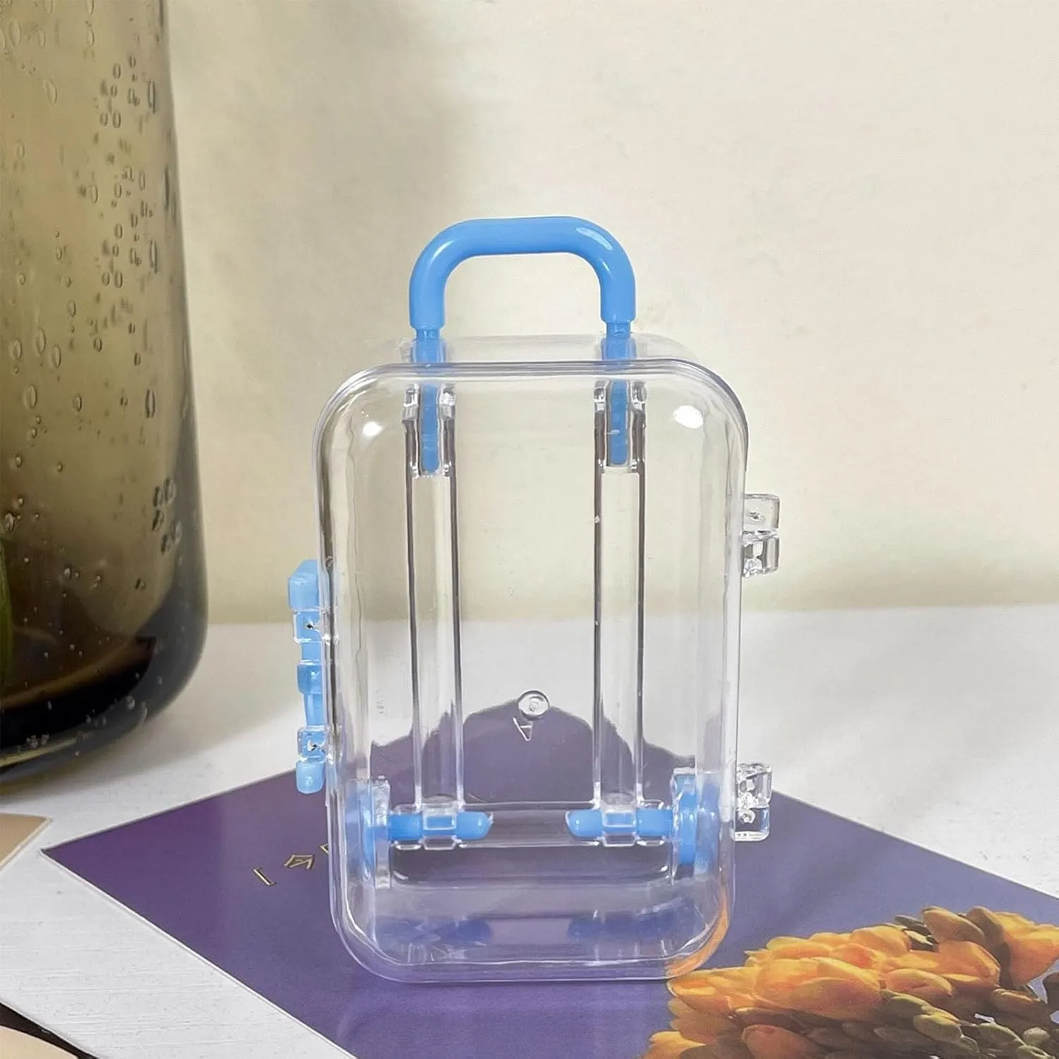 Party Decorations (Transparent Black Transparent White Transparent Blue Transparent Pink Transparent Purple) Transparent aptitude seek lug dilemma dimensional Travel Suitcases Box Plastic Candy Gift Box Mini Luggage Case for Wedding 