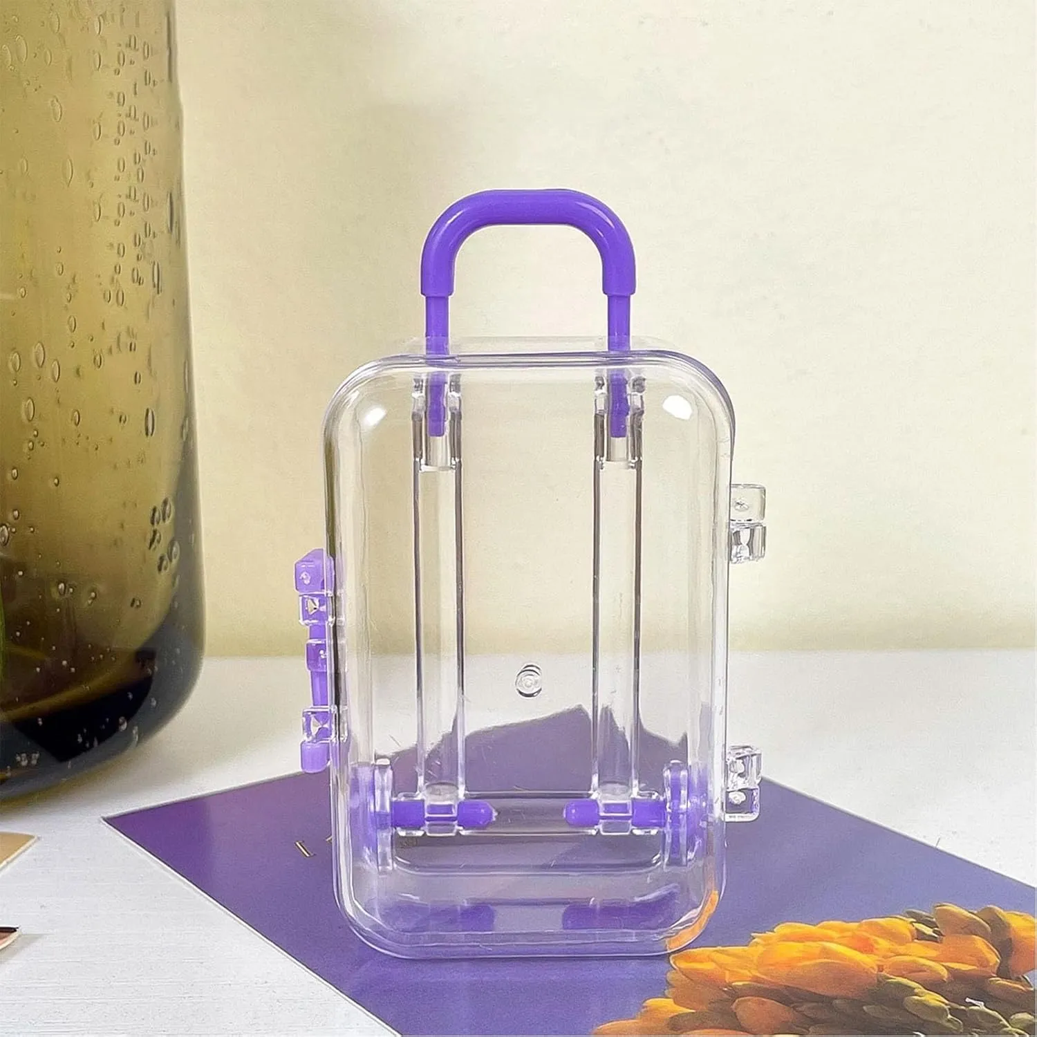 Party Decorations (Transparent Black Transparent White Transparent Blue Transparent Pink Transparent Purple) Transparent aptitude seek lug dilemma dimensional Travel Suitcases Box Plastic Candy Gift Box Mini Luggage Case for Wedding 