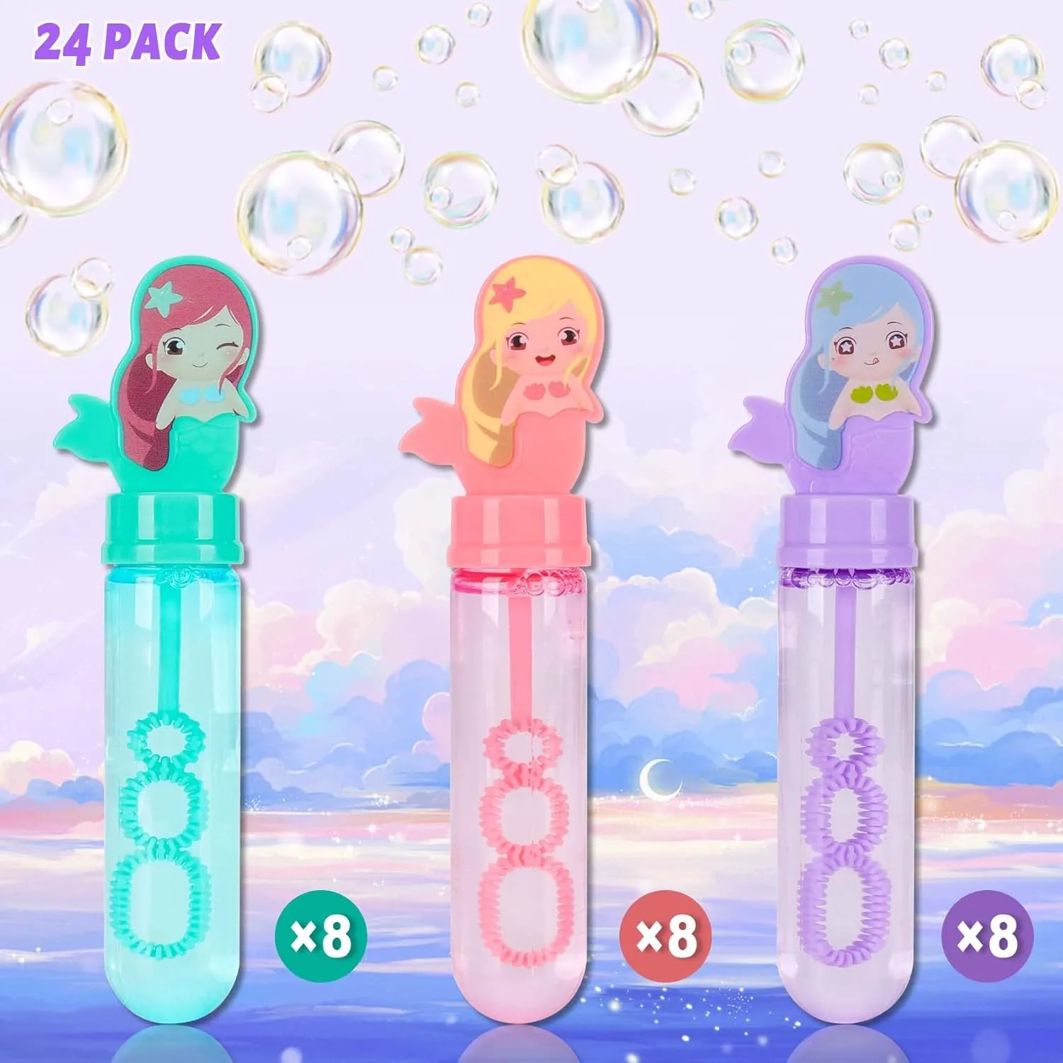 Party Favors Bubble Toy Summer Gifts for Girls Boys Mermaid Theme Birthday Party JOYYPOP 24 Pack province crack infertile metallic Mini Bubble Wands for Kids Mermaid 