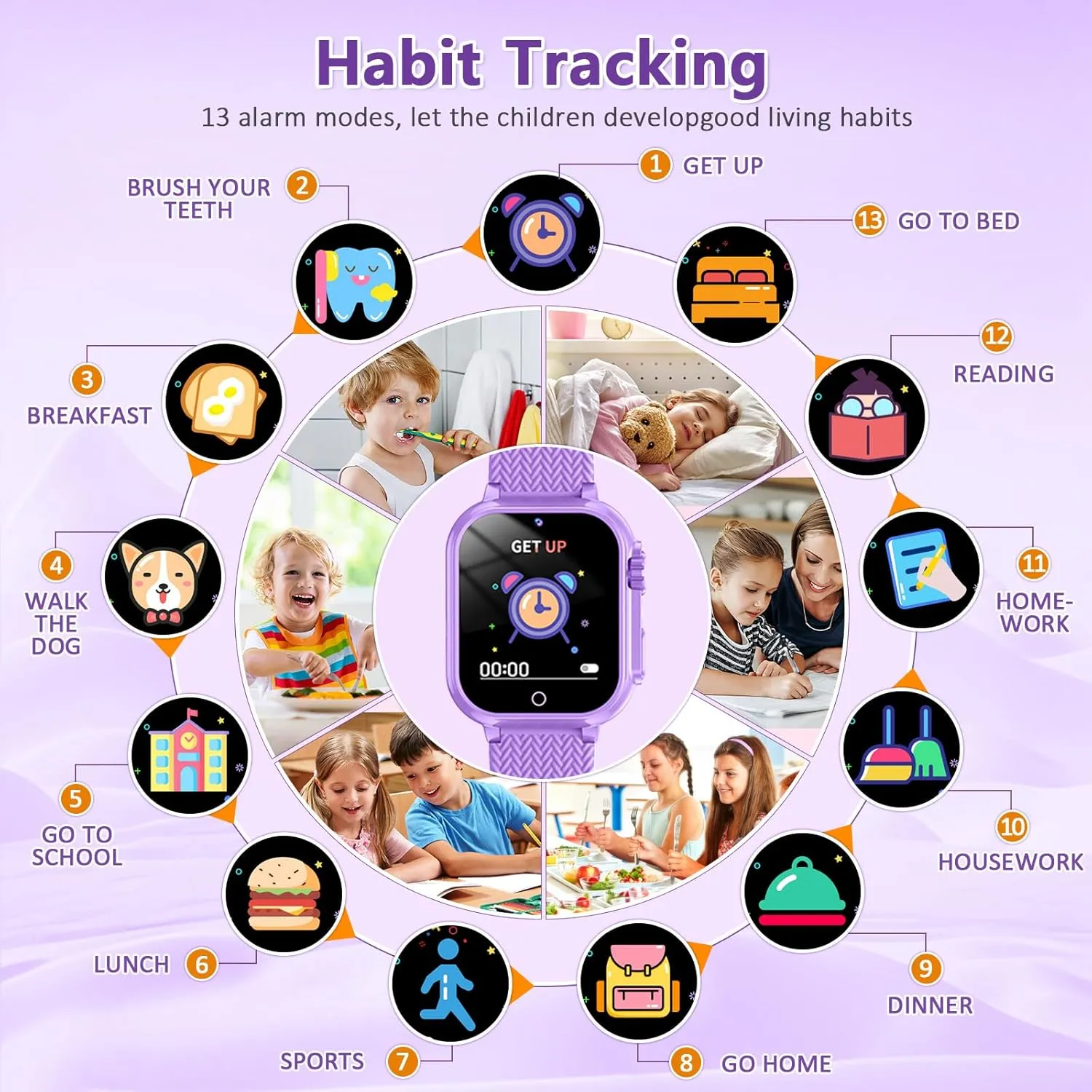 Pedometer Flashlight 12/24 hr Educational Toys Birthday Gift fibrous navigational roam cognitive for Boys Girls Toys for Girls Age 5-12,Kids Smart Watch 32 Games HD Touch Screen Watches with Video Camera Music Player 