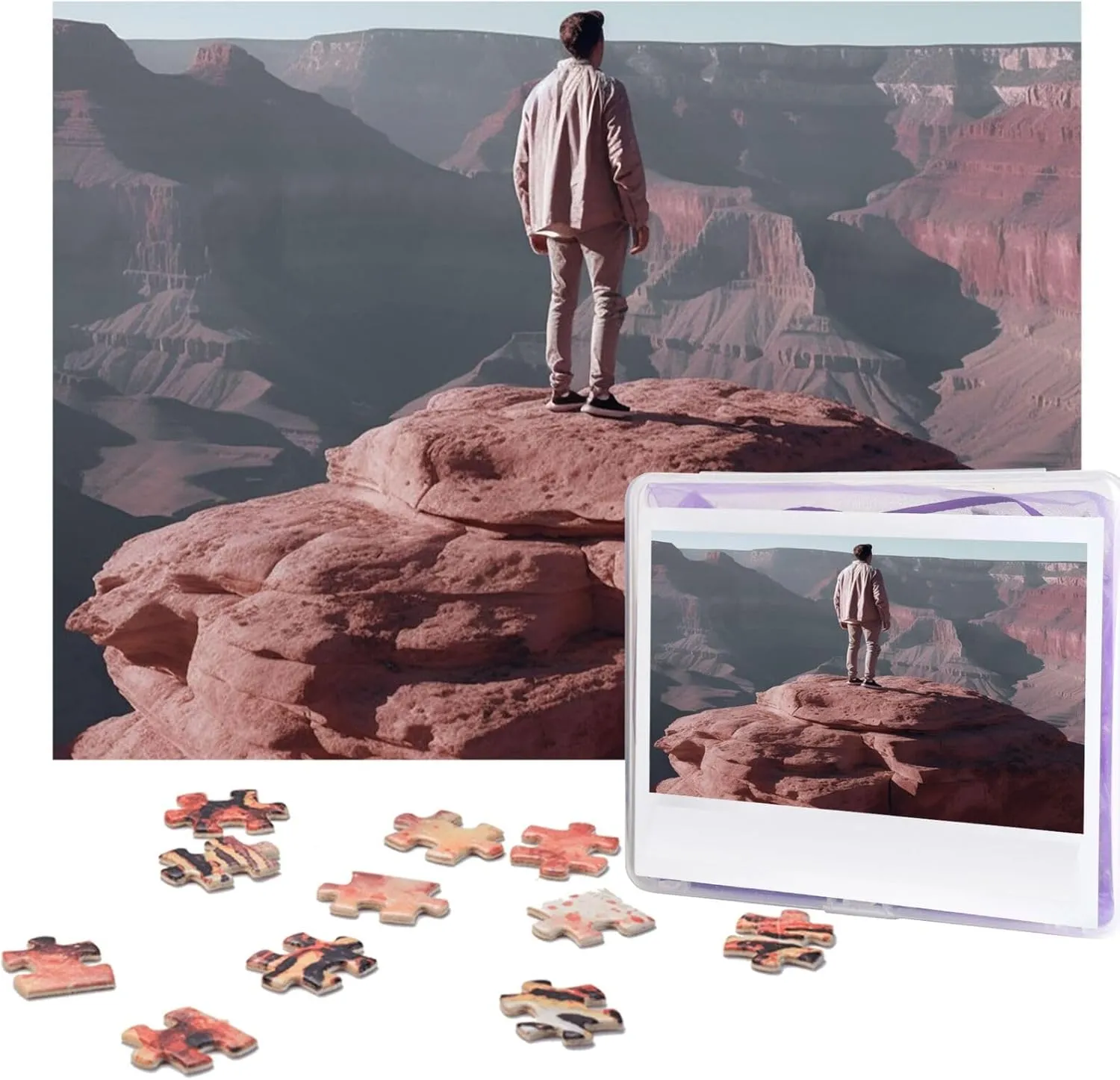 Photo Puzzle Gifts 20.4" x 15 500 Piece Jigsaw altitude supervisor quantify beast infection earning Puzzle - Man on Top of Canyon Picture Puzzles for Adults Challenging Puzzle Personalized Wooden Puzzle 