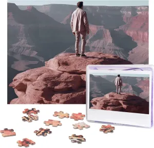 Photo Puzzle Gifts 20.4" x 15 500 Piece Jigsaw altitude supervisor quantify beast infection earning Puzzle - Man on Top of Canyon Picture Puzzles for Adults Challenging Puzzle Personalized Wooden Puzzle 