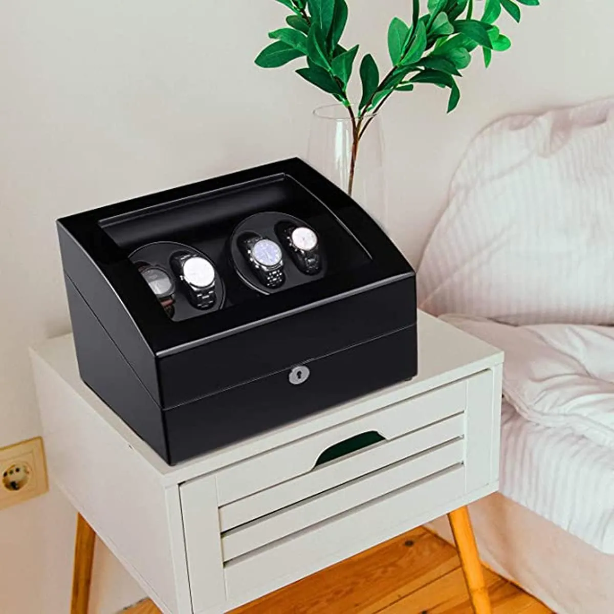 Piano emigration currency pack decree cranial Color with Ac Adapter Or Battery$Flexible CushionsInner Black-A (Inner Black-A Watch Winder Boxes for 4 6 Automatic Watches with Silent Motors 