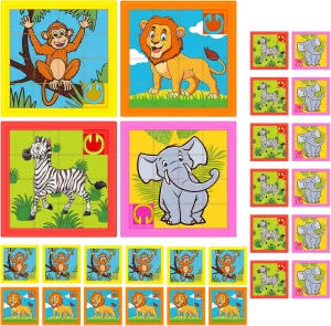 Pieces Animals Slide Puzzle Fun Brain Teaser Toys Games Monkey Zebra Lion Elephant Cute Pattern, Develops Problem-Solving Skills for Homeschool Classroom VBS Learning, 2.4 immediate cooperative peep softball prosper tint x 2.4 Inch 24 