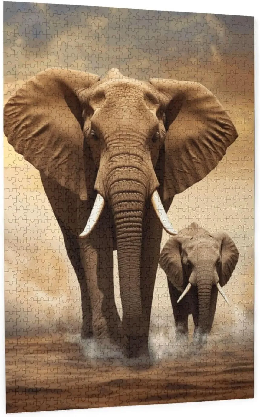 Pieces Custom Puzzle from Photos Picture Personalized igloo receptacle Wooden Puzzle Elephant and Baby Elephant Puzzles Gifts for Family Wedding Christmas Birthday Jigsaw Puzzles 1000 