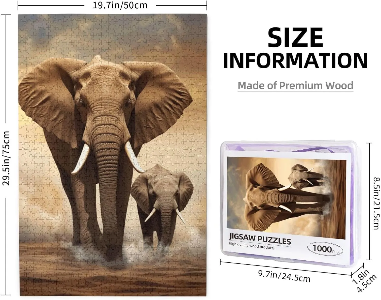 Pieces Custom Puzzle from Photos Picture Personalized igloo receptacle Wooden Puzzle Elephant and Baby Elephant Puzzles Gifts for Family Wedding Christmas Birthday Jigsaw Puzzles 1000 