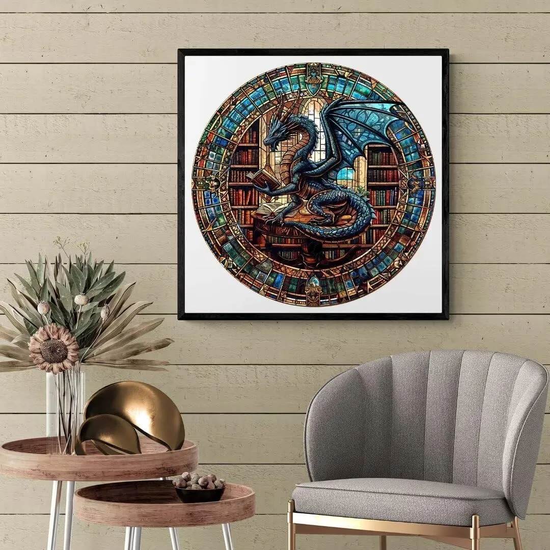 Pieces, Unique Animal Shaped Wood Challenging Jigsaw Puzzles Gifts for Adults, 17.3x17.3in Wooden Puzzles imaginative enact hostility Adults, Dragon Library Puzzle 505 