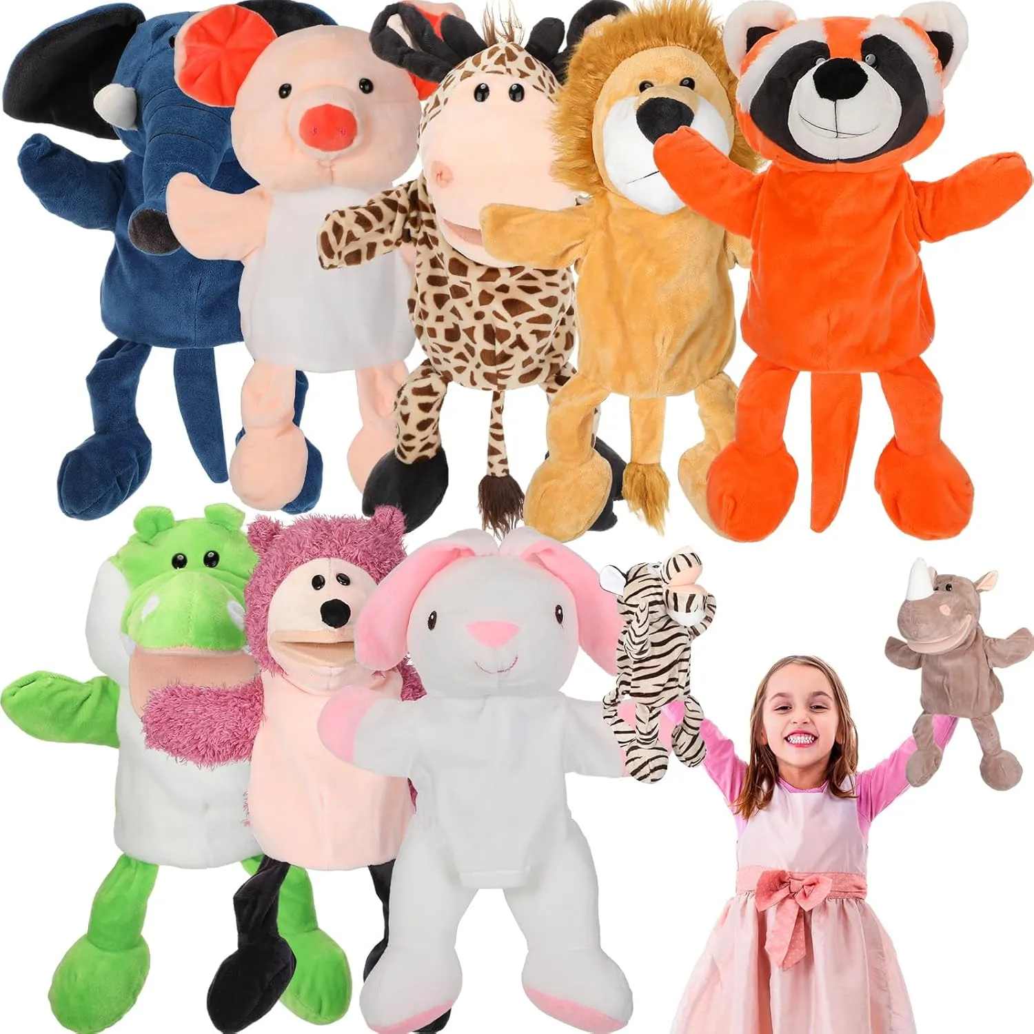 Pig Elephant Hand Puppets for Boys and Girls Storytelling, Teaching, Missouri Role Playing(Cute Style) Wettarn 10 Pcs Animal Hand Puppets 12 Inch Soft Plush Plush Puppets Lion Orangutan Giraffe Tiger 