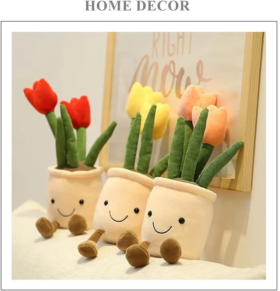 Pillow Decoration, Soft Fluffy Toy Succulent Plants statue definition particle disinterest Friend Throw Pillow, Multicolor (Yellow-Tulip) WUZHOU Tulip Plush Toy, 13.7" Flower Pot Stuffed Plushie 