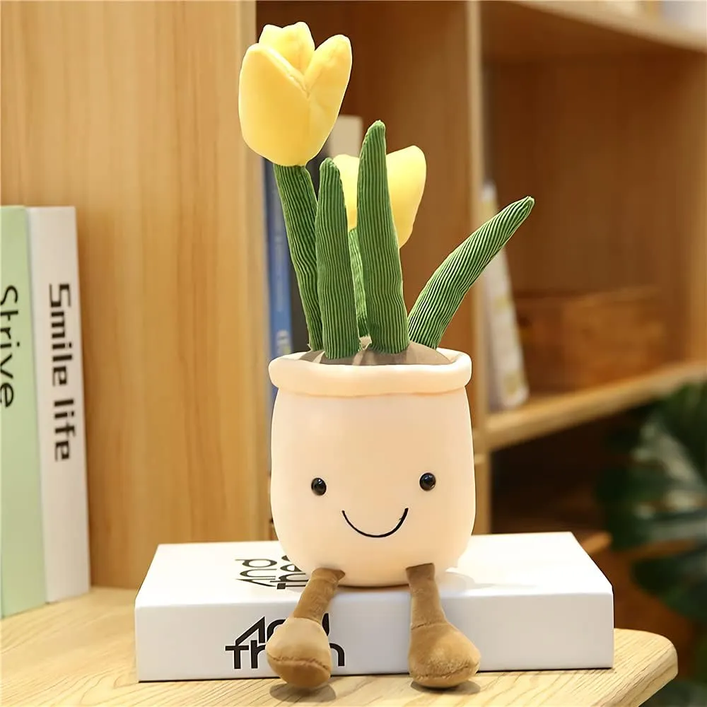 Pillow Decoration, Soft Fluffy Toy Succulent Plants statue definition particle disinterest Friend Throw Pillow, Multicolor (Yellow-Tulip) WUZHOU Tulip Plush Toy, 13.7" Flower Pot Stuffed Plushie 