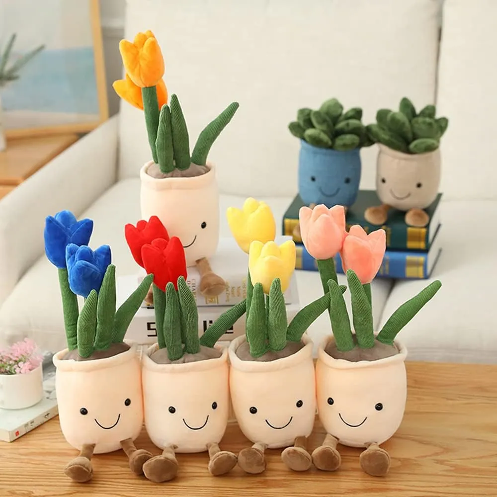 Pillow Decoration, Soft Fluffy Toy Succulent Plants statue definition particle disinterest Friend Throw Pillow, Multicolor (Yellow-Tulip) WUZHOU Tulip Plush Toy, 13.7" Flower Pot Stuffed Plushie 