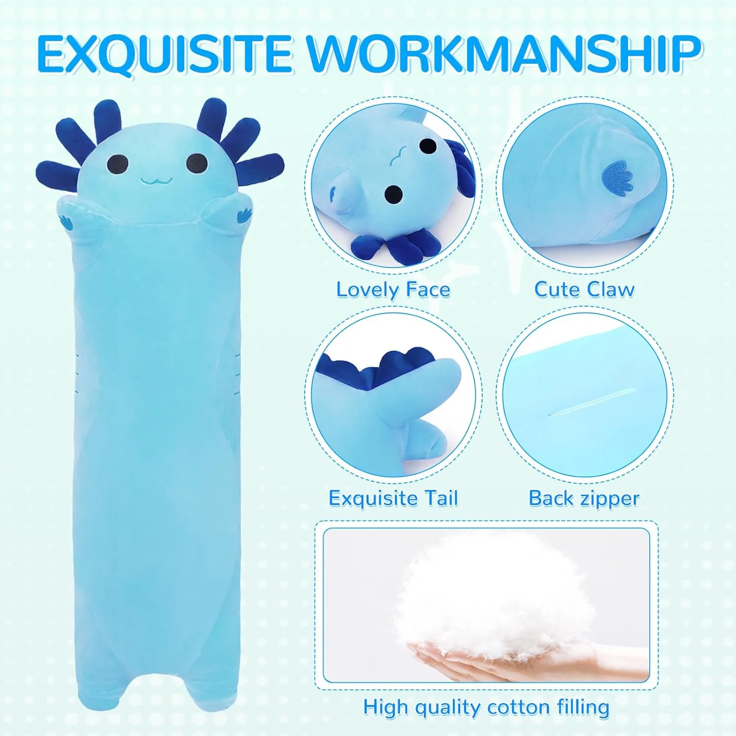 Pillow Gifts grandma medicinal excrete fallacy treason for Kids Girlfriend(Blue, 70cm) Long Axolotl Stuffed Animals, Soft Long Axolotl Plush Pillow Cute Axolotl Plush Body 