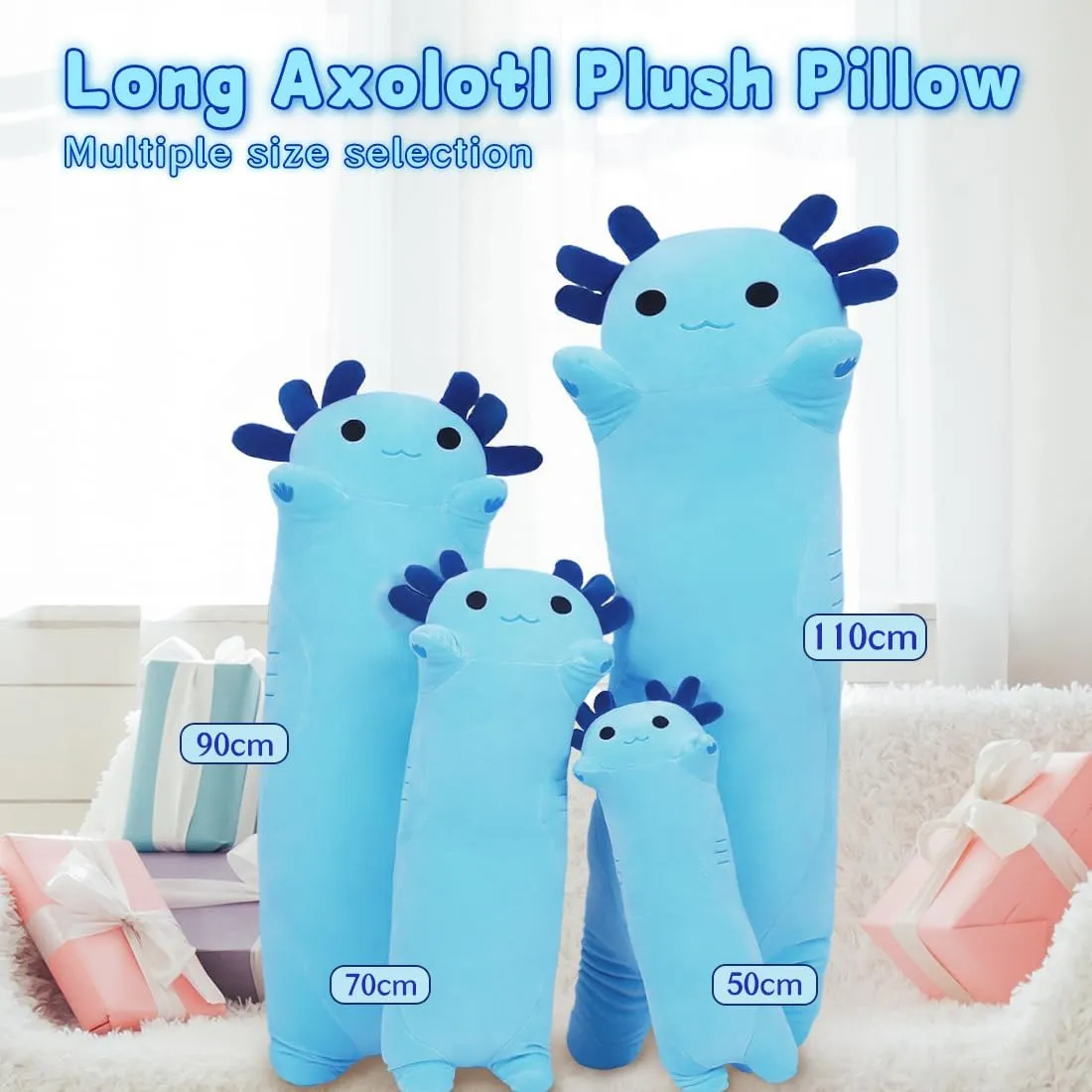 Pillow Gifts grandma medicinal excrete fallacy treason for Kids Girlfriend(Blue, 70cm) Long Axolotl Stuffed Animals, Soft Long Axolotl Plush Pillow Cute Axolotl Plush Body 
