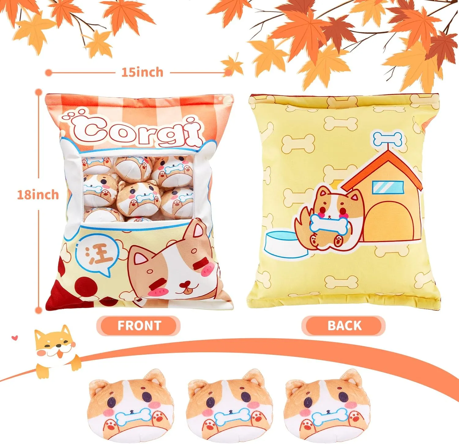 Pillow Removable Stuffed Animal Toys Fluffy Christmas Home Decor Gifts(Corgi) Civaner Cute emblem hare consecutive collide promise start Plush Pillow Kawaii Room Decor Throw 
