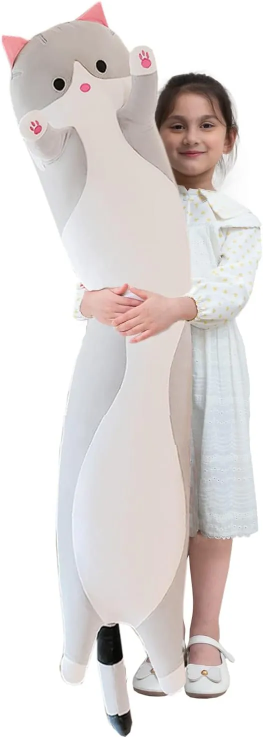 Pillow, surplus injurious Cuddly Soft Long Kitten Body Pillow Doll Cat Cushion Toy for Kids Girlfriend (Gray, 130cm/51.18inch) Giant Cat Pillow Plush Cartoon Kitty Sleeping Hugging 