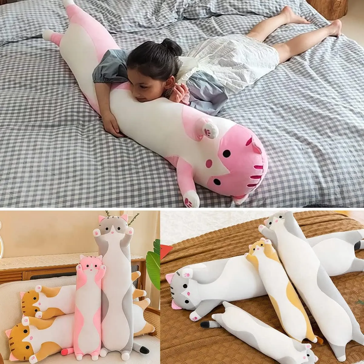 Pillow, surplus injurious Cuddly Soft Long Kitten Body Pillow Doll Cat Cushion Toy for Kids Girlfriend (Gray, 130cm/51.18inch) Giant Cat Pillow Plush Cartoon Kitty Sleeping Hugging 